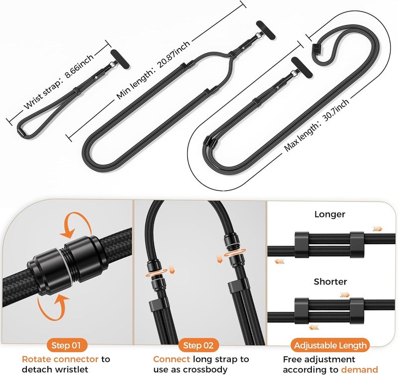 SURDOCA 3-In-1 Phone Lanyard for Crossbody, Neck & Wrist, Adjustable Anti Theft Phone Strap with Tether Tab & Loop Strap - Universal for Most Smartphones, Camera, Key - Travel Essentials - Image 4